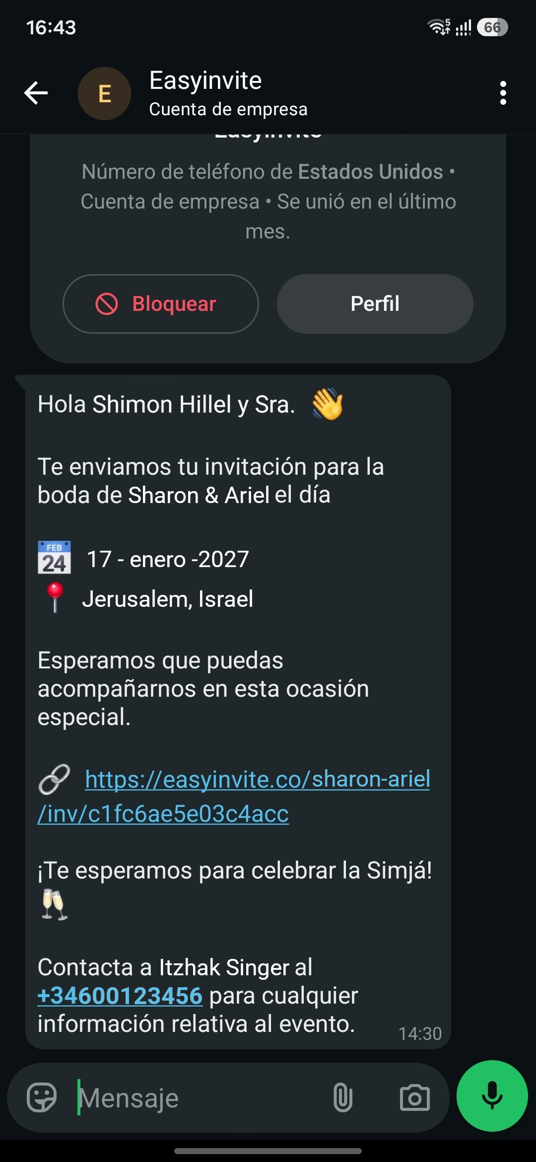 Ejemplo de mensaje WhatsApp